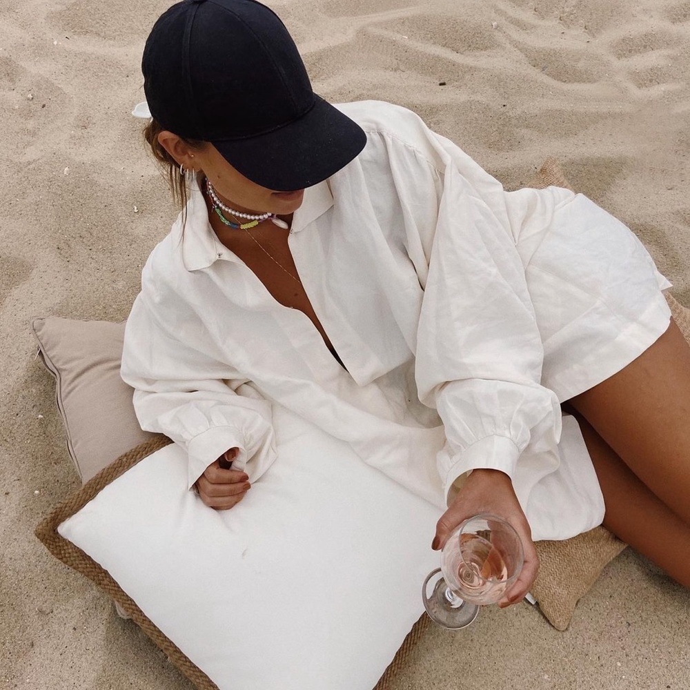 Raey Balloon-sleeve linen and silk-blend smock dress. Size XS/S. NEW never worn